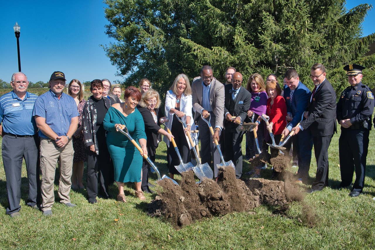 Lt. Gov. Garlin Gilchrist II is joined by legislators, employers, community members, and MCCC trustees, staff, alumni and nursing students in the ceremonial groundbreaking for the construction of the new Welch Center for Health and Public Safety.