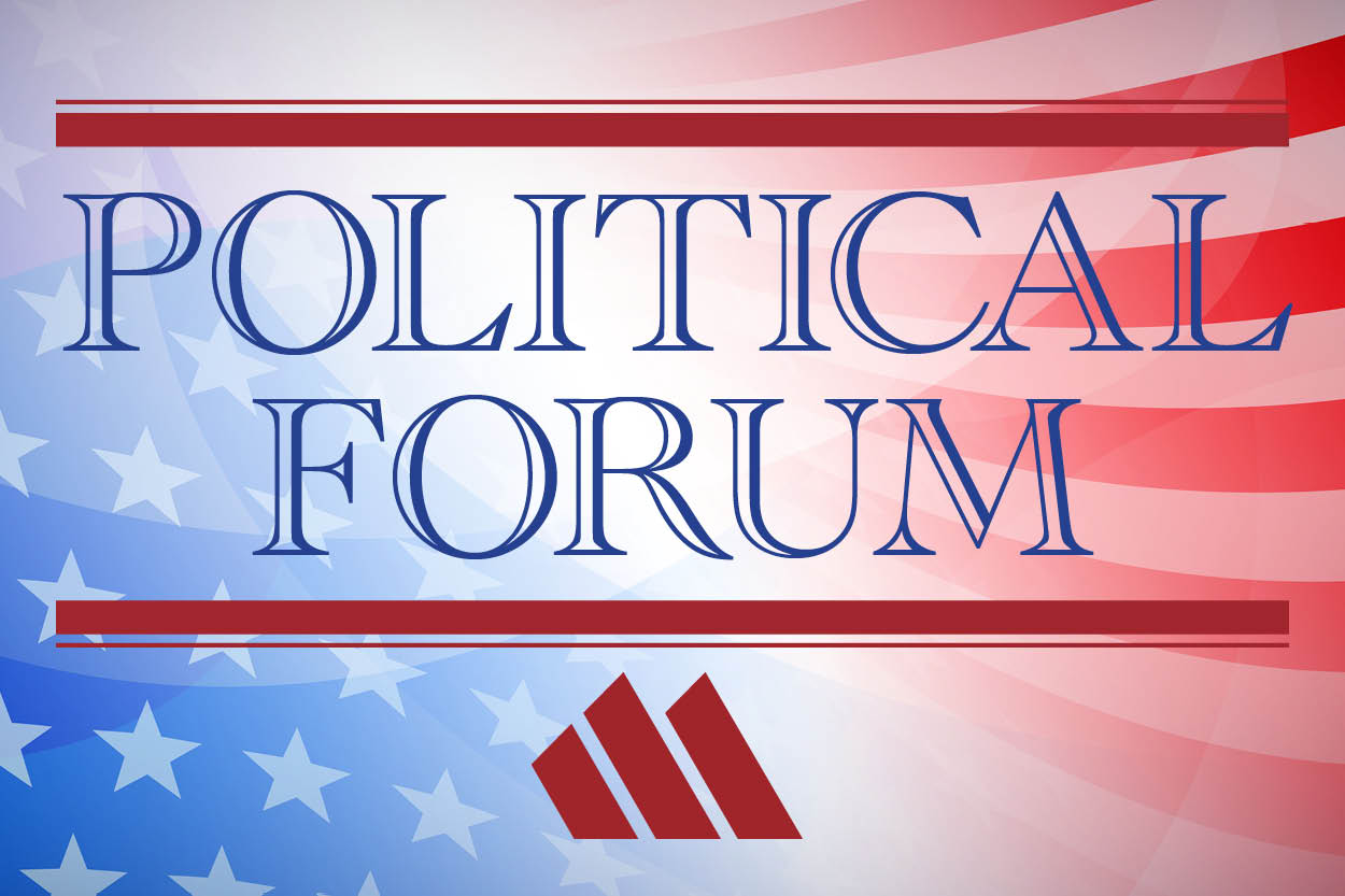 Political Forum text with MCCC logo and flag design