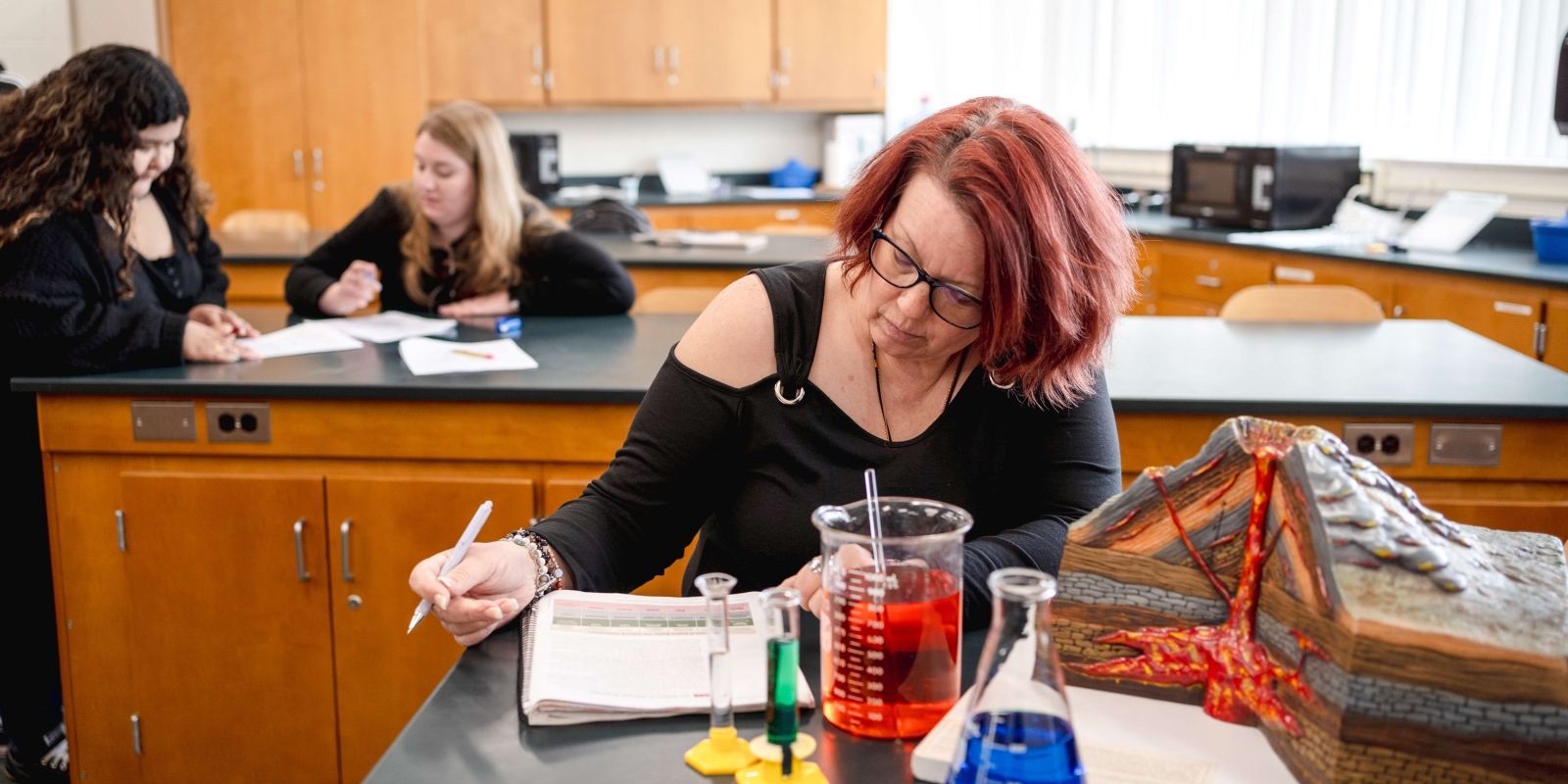 Student working in chem lab