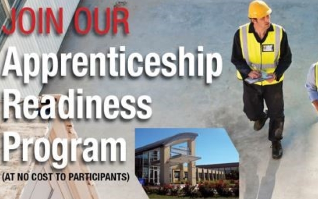 Join our Apprenticeship readiness Program text with Construction workers. At no cost to participants.